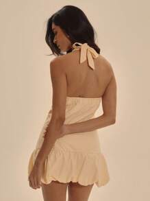 MUSERA Vestido mini de burbuja ajustado con cuello halter, elegante para primavera y verano, ideal para fiesta, vacaciones, club y ocasiones especiales - Crema - Ver 3
