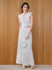 Uhlyne Regata Cropped Elegante e Sexy com Detalhes em Renda para Mulheres - Branco - Visão 7