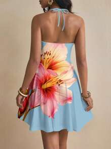myriadwaveart Blue Sleeveless Backless Textured Floral Mini Dress, Sundress, Music Festival, Boho, Date, Tea Party Outfit, Spring/Summer,Vacation Outfits Women,Sun Dress