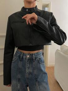 DAZY 女士时尚纽扣拉链长袖别致机车夹克，Y2K 女士黑色夹克，秋季女装 - 黑色 - 查看 6