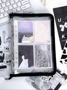 1 件纯色透明活页相册，带拉链，简易多层照片卡盒，用于照片、卡片存储，返校，返校，学校用品 - 黑色 - 查看 1