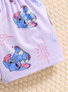 2pcs/Set Girls Cute Cartoon Droopy Ear Rabbit Print Short Sleeve T-Shirt And Shorts Comfy Casual Pajamas Lavender,Summer,Family Matching,Wedding Guest - Purple - View 5