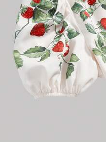 SHEIN MOD Blouse à manches bouffantes avec motif de fraise et nœud papillon, tenue de villégiature pour femmes, thé, t-shirts amusants, vacances de printemps, printemps/été pour femmes, blouse de brunch, hauts d'été mignons, tenue occidentale pour femmes, concert country pour femmes/rave, bohème, volants - Multicolore - Voir 3