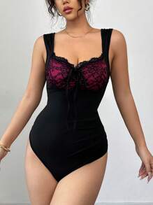 Chiquease Elegant Sexy Lace Splice Underwire Strap Camisole With Bowknot Detail For Women, Spring/Summer
