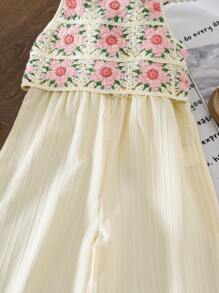 SHEIN Floral Pattern Loose Fit Sleeveless Wide Leg Jumpsuit For Young Girls - Multicolor - View 4