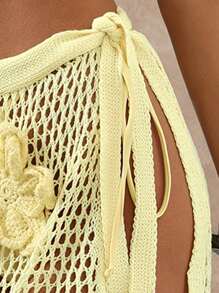 Musera Resort Minifalda de ganchillo y punto con detalle floral y lazada lateral, cubrecosturas bohemio de Ibiza, lindo y sexy para vacaciones, playa y verano, piel caliente, estilo femenino y pastel, primavera - Amarillo - Ver 7