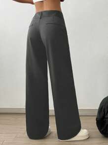 Flirla Pantalones casuales anchos de cintura baja de unicolor para mujeres