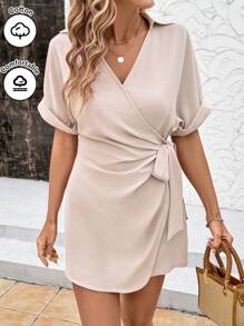 SHEIN Clasi Women's Solid Color Short Sleeve V-Neck Simple Fashion Jumpsuit, Suitable For Summer