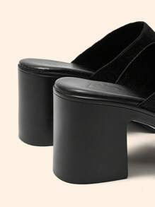 CUCCOO BASICS Black Minimalist Square Toe Thick Heel Mid Heel Elegant Comfortable Slip-On Pumps, Versatile For Work, Casual, Date, Formal Events For Christmas Spring Shoes - Black - View 4