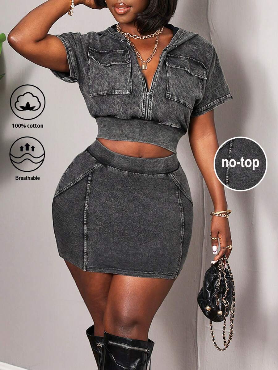 Slaydiva Women Tight Fit Stretchy Grey Denim Pencil Skirt Summer For Women Y2k Club Women Sexy Concert - Black - View 1