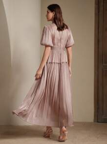 Anewsta 女式长款褶皱设计连衣裙，优雅百搭夏装，适合夏季、优雅、节日、假日、优雅 - 中紫紅色 - 查看 2