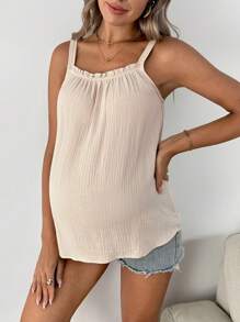 SHEIN Pregnant Women Casual Solid Color Textured Camisole, For Summer - Khaki - View 3