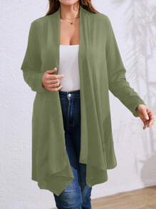 Plus Size Women Asymmetrical Hem Loose Casual Commuter Jacket - Green - View 1