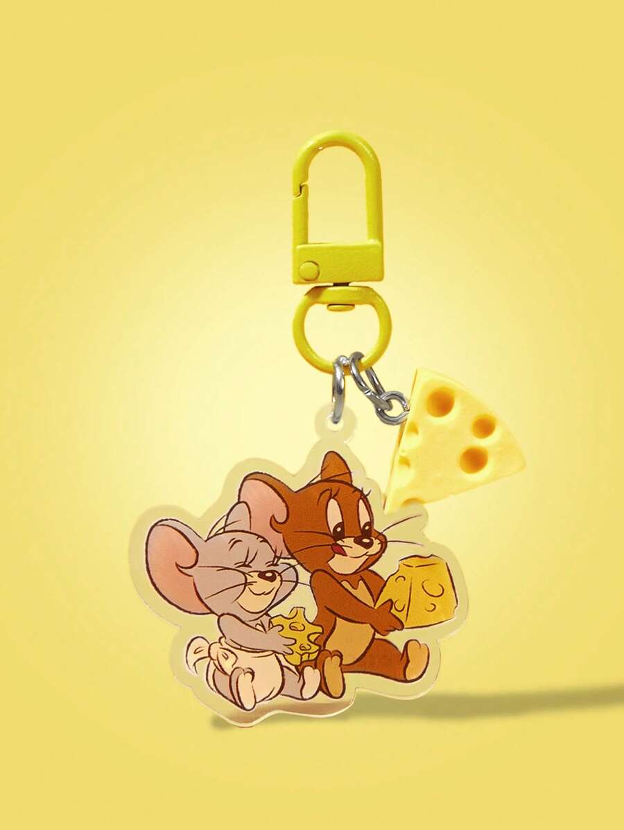 TOM & JERRY X SHEIN Cute Cartoon Mouse And Cheese Acrylic Keychain - Yellow - View 1