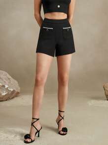 Anewsta Pantaloncini eleganti e casual, con taglio ampio, bordati in pizzo, con bottoni, per la primavera/estate, snellenti