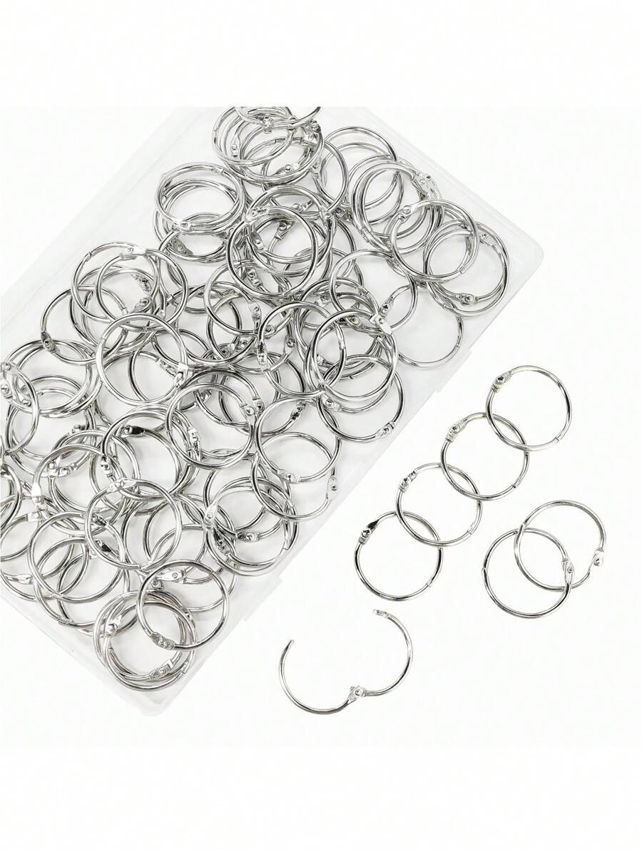 SHEIN Basic living 10/50 Packs 1 Inch Loose Leaf Binder Rings, Metal Book Rings For Index Cards, Flash Cards, And Paper Back To School - Silver - View 1