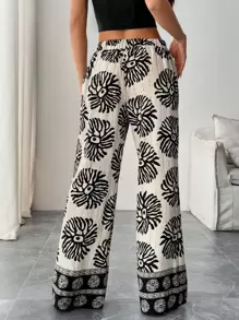 Breezaya 女士优雅度假全印花系腰口袋长裤 - 彩色 - 查看 2