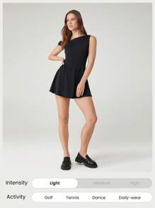 GLOWMODE FeatherFit™-Air Sweat-Wicking Quick-Dry Peekaboo One-Shoulder Mini Dress With Built-In Shorts Side Pockets Non-Slip Grips Daily Casual Wear Removable Cups - Black - View 7