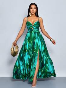 SOLERSUN Robe de plage avec dos nu, fente haute, imprimé tropical sexy et décoration d'étoile de mer dorée (floral aléatoire)