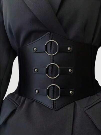 Goth Top de sujetador de PU con cordones y cinturón, para fiestas y festivales
