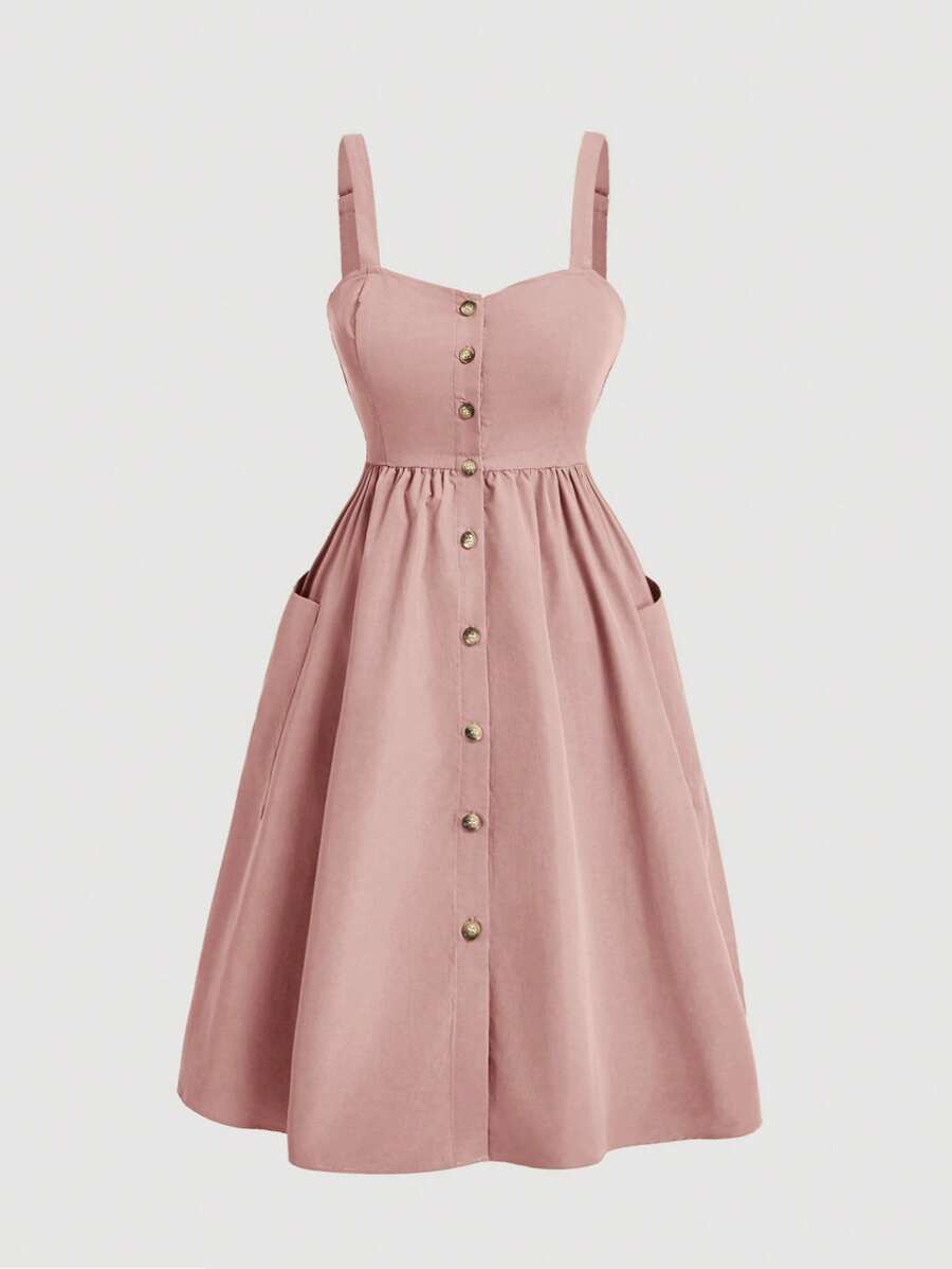 SHEIN MOD Vestido-mono casual con un solo botón, de unicolor y bolsillo grande para mujer de talla grande - Rosa vieja - Ver 1
