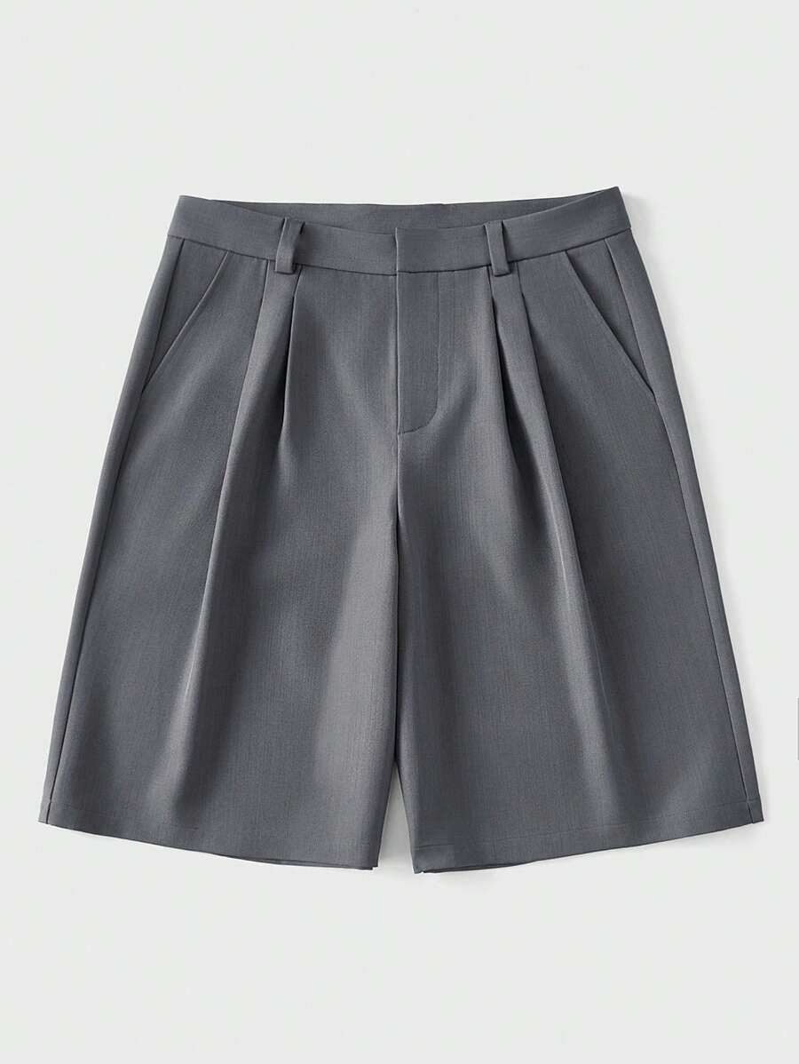 SHEIN Forever 21 男式灰色梭织面料休闲拉链百慕大短裤 - 灰色 - 查看 1