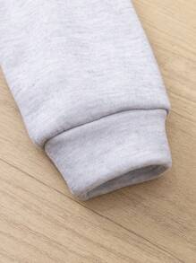 6pcs/Set Young Boys Casual Plain & Letter Printed Long Sleeve Hoodie Sweatshirt And Elastic Waist Pants Outfit Set, Suitable For Outdoor, School, Garden, Beach, Birthday, Baby Shower Party In Autumn/Winter, Fleece, Thickened