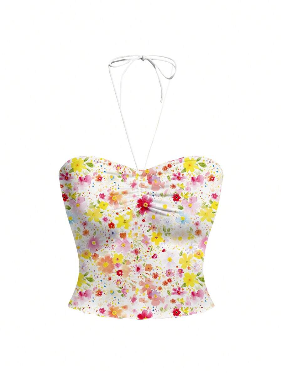 cha5rlie Women's Colorful Ditsy Floral Crop Camisole, Suitable For Summer - Multicolor - View 1