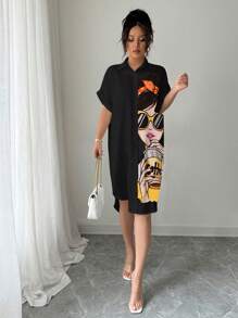 Chiquease Summer Casual Figure Printed Front Button Up Shirt Dress - Multicolor - View 3