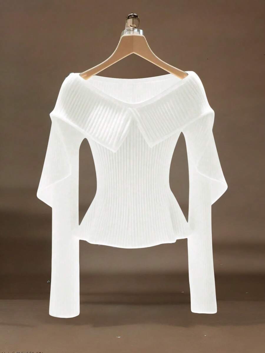 SHEIN Privé 女士纯色 V 领长袖休闲毛衣，日常穿着