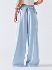 LYSMO 女士淡蓝色低腰休闲阔腿裤 - 藍色 - 查看 2