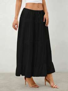 SHEIN PETITE Falda plisada sencilla y básica para mujer - Negro - Ver 5