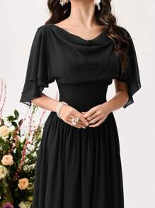 Modelyn Vestido de longitud media de unicolor elegante y ceñido para mujer - Negro - Ver 4