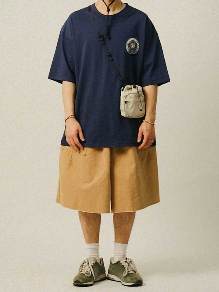 Summer Letter Print Blue Men T-Shirt, Simple & Fashionable, Suitable For Summer