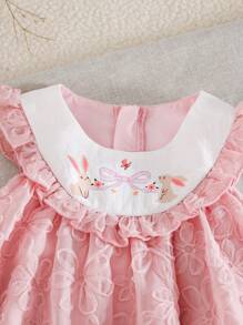 Cozy Pixies Vestito da bambina con stampa floreale, collo tondo, rifiniture arricciate, vita stretta, senza maniche - Multicolore - Visualizzare 5
