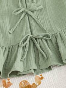 SHEIN LMoss Kids Tween Girls Commute Casual Solid Knit Crew Neck Top And Straight Leg Pants Set