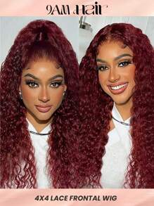 Density Pro Transparent Lace Front Pre Plucked Water Curly Wave 4X4 Human Hair Wig 99J 200% Density Frontal Wig For Women Burgundy Color - S99J - View 1