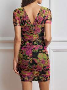 MaterniWear Maternitate Rochie Mini cu Volant cu imprimeu floral elegant - Negru - Vizualizare 5