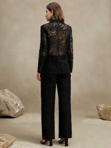 Anewsta Spring, Holiday, Casual, Festival, Vacation, Old Money 2pcs High-End Fashion Women Lace Suit Jacket And Pants Set For Holiday Party Clothes