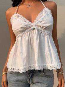 Sunnyshic 女士休闲镂空刺绣露背吊带上衣，适合假期穿着