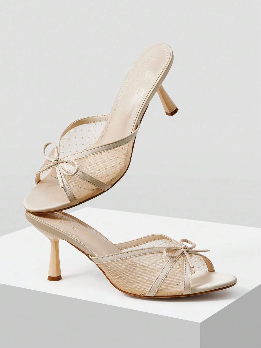 MOTF PREMIUM GIÀY CAO GÓT MŨI TRÒN CÓ GÓT LƯỚI NƠ TRANG TRÍ - Màu be - Xem 1