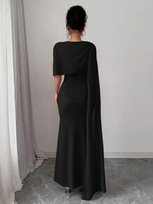 Rafferiza 优雅花朵点缀透明网眼无袖修身连衣裙，紧身派对/婚纱，红色，春/夏 - 黑色 - 查看 2