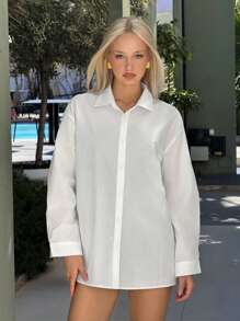 SHEIN EZwear White Shirt & Black Tight Romper Set