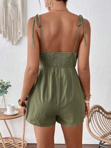 SHEIN Mono de tirantes finos con escote en V profundo y lazo delantero, unicolor, para mujeres embarazadas