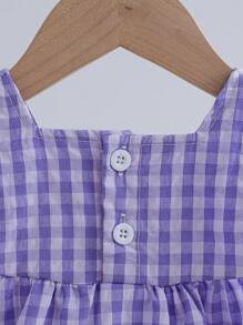 Vintaside Kids 1件女婴绿色格子短袖连体衣，柔软舒适，可爱公主风休闲款，适合春夏户外、旅行、日常穿着 - 紫色 - 查看 6