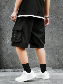 Manfinity Hypemode Plus Size Men's Drawstring Waist Cargo Pocket Casual Shorts - Black - View 3