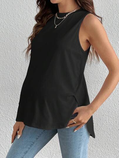 SHEIN Maternity Summer Casual Solid Color Arc Hem Camisole