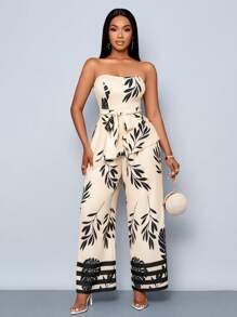 SOLERSUN 春夏女装优雅优雅度假约会抹胸和高腰长裤热带度假图案女式两件套夏季服装女士沙滩装乡村演唱会服装纳什维尔服装。（上衣：随机花卉图案，裤子：印花）