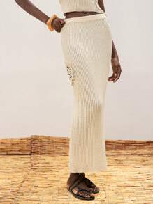 Maija Damen einfarbiges, ganzjährig vielseitiges, modernes Urlaubs-Strickrock mit elastischem Bund, floraler Hohlstruktur und schlanker Passform für den Strandurlaub, im Boho-Stil für den Urlaub auf der Insel Ischia, Sommerstimmung-Urlaub, Boho-Musik-Festival Western-Vibes Strick-Minirock - Weiss - Übersicht 5