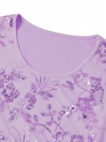 Ellevyn 2pcs Women Set: Sequin Party Dress & Fitted Short Sleeve Jacket Purple - Mauve Purple - View 13